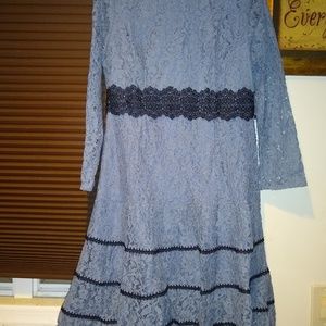 Blue and Black Lace Trim Swing Dress